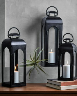 Better Homes & Gardens 18″ Decorative Black Metal Pillar Candle Holder Lantern, Medium